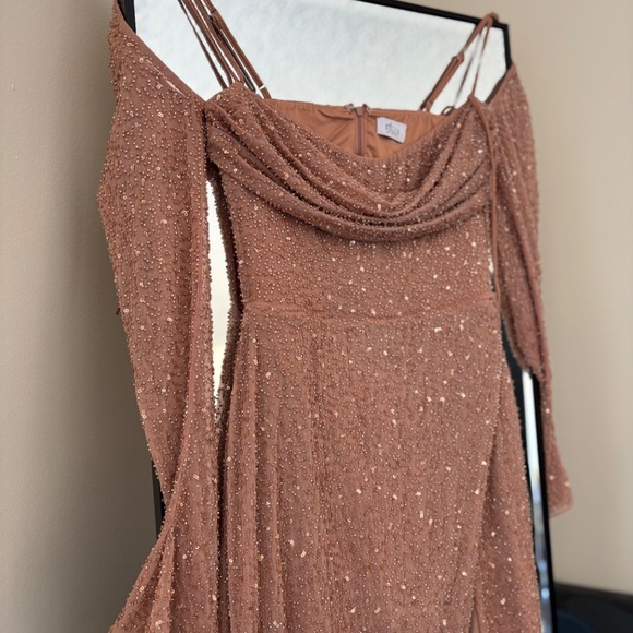Embellished Cowl Neck Maxi Dress in Nude - Picture 8 of 10